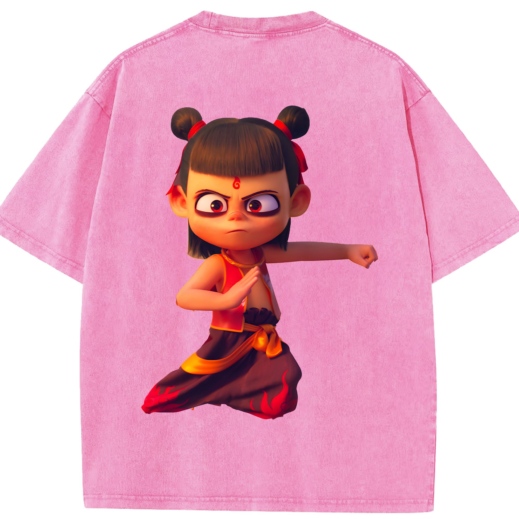 （画像用） Ne Zha 2 ナタ 魔童の大暴れ 綿100% ヴィンテージ風 半袖Tシャツ（背面プリント）